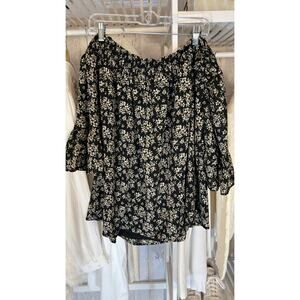 Loralette Women's Sz 3X Black Floral Off the Shoulder Ruffle Sleeve Blouse #0320